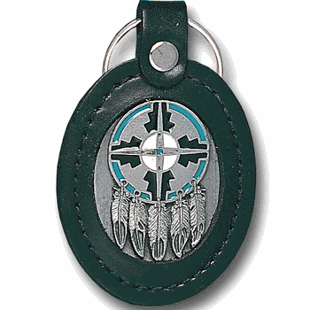 Leather Keychain - Shield & Feathers