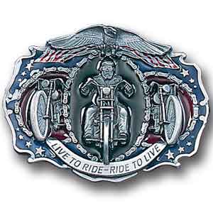 Live to Ride Enameled Belt Buckle