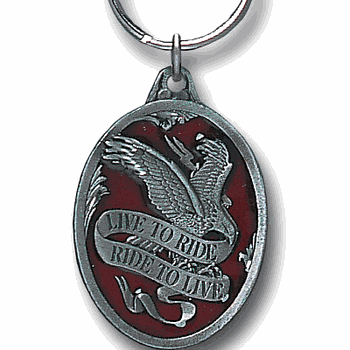 Live To Ride Motorcycle Metal Key Chain with Enameled Details
