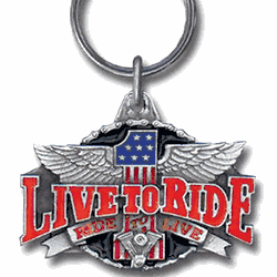 Live To Ride Motorcycle Metal Key Chain with Enameled Details