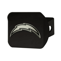 Los Angeles Chargers Black Metal Hitch Cover with Metal Chrome 3D Emblem