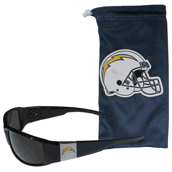 Los Angeles Chargers Chrome Wrap Sunglasses and Bag