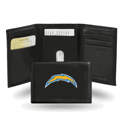Los Angeles Chargers  Embroidered Genuine Leather Tri-fold Wallet 3.25" x 4.25" - Slim