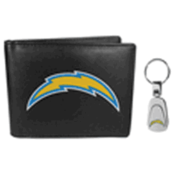 Los Angeles Chargers Leather Bi-fold Wallet & Steel Key Chain