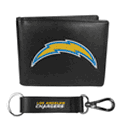 Los Angeles Chargers Leather Bi-fold Wallet & Strap Key Chain