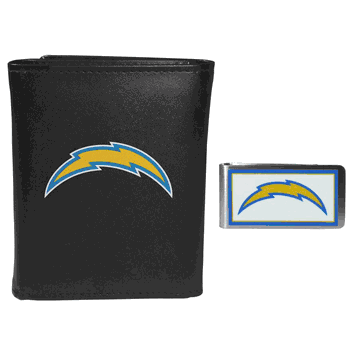 Los Angeles Chargers Leather Tri-fold Wallet & Color Money Clip