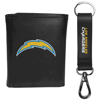 Los Angeles Chargers Leather Tri-fold Wallet & Strap Key Chain