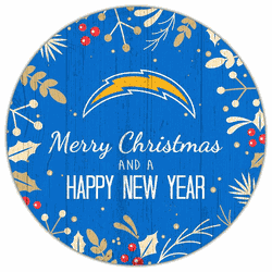 Los Angeles Chargers Merry Christmas & New Year 12in Circle