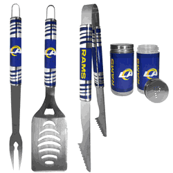 Los Angeles Rams 3 pc Tailgater BBQ Set and Salt and Pepper Shaker Set