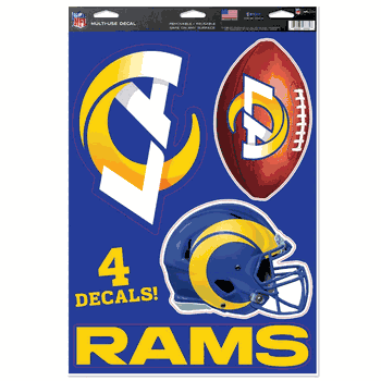 Los Angeles Rams Decal 11x17 Multi Use Cut to Logo 4 Piece Set