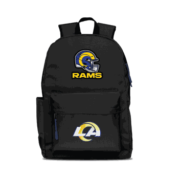 Los Angeles Rams Two-Logo Campus Backpack, Black, with Navy Zipper