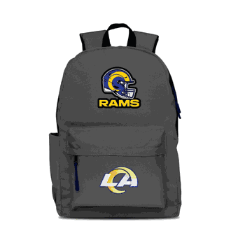 Los Angeles Rams Two-Logo Campus Backpack, Gray, with Navy Zipper