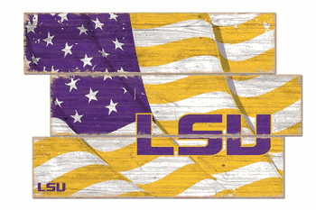 Louisiana State Tigers American Flag 3 Plank
