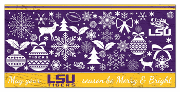 Louisiana State Tigers Merry and Bright 6x12 Sign