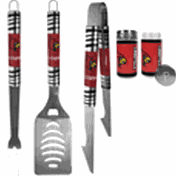 Louisville Cardinals 3 pc Tailgater BBQ Set and Salt and Pepper Shaker Set