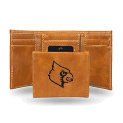 Louisville Cardinals Brown Laser Engraved Tri-Fold Wallet