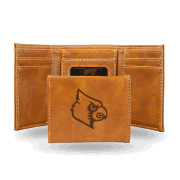 Louisville Cardinals Brown Laser Engraved Tri-Fold Wallet