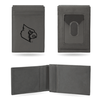 Louisville Cardinals Gray Laser Engraved Front Pocket Wallet
