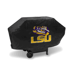 LSU Tigers Black Deluxe Vinyl Grill Cover - 68" Wide/Heavy Duty/Velcro Staps
