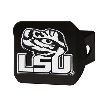 LSU Tigers Black Metal Hitch Cover with Metal Chrome 3D Emblem