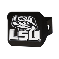 LSU Tigers Black Metal Hitch Cover with Metal Chrome 3D Emblem