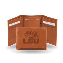 LSU Tigers  Brown Embossed Genuine Leather Tri-Fold Wallet