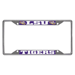 LSU Tigers Chrome Metal License Plate Frame, 6.25in x 12.25in