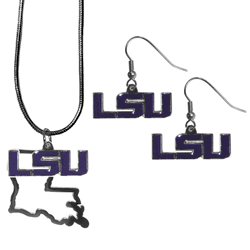 LSU Tigers Dangle Earrings and State Necklace Set