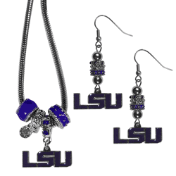 LSU Tigers Euro Bead Earrings and Necklace Set