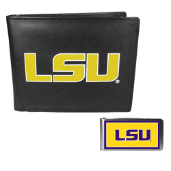 LSU Tigers Leather Bi-fold Wallet & Color Money Clip