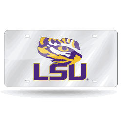 LSU Tigers Silver 12" x 6" Silver Laser Cut Tag For Car/Truck/SUV