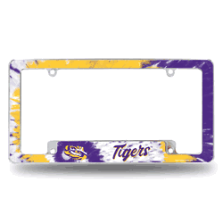 LSU Tigers Tie Dye 12" x 6" Chrome All Over Automotive License Plate Frame for Car/Truck/SUV