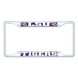 LSU White Metal License Plate Frame - 6.25"x12.25"