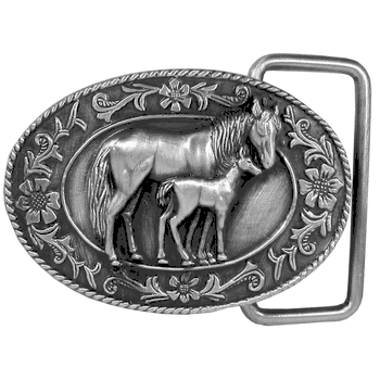 Mare and Colt Antiqued Belt Buckle