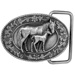 Mare and Colt Antiqued Belt Buckle