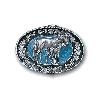 Mare with Colt Enameled Belt Buckle