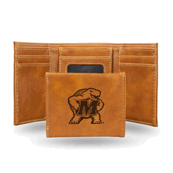 Maryland Terrapins Standard Brown Laser Engraved Faux Leather Trifold