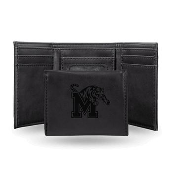 Memphis Tigers Black Laser Engraved Faux Leather Trifold