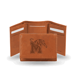 Memphis Tigers  Brown Embossed Genuine Leather Tri-Fold Wallet