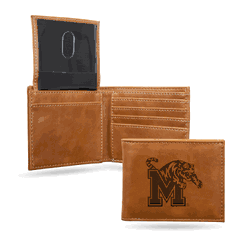 Memphis Tigers Brown Laser Engraved Bill-fold Wallet