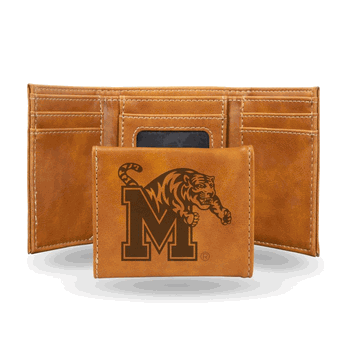 Memphis Tigers Brown Laser Engraved Faux Leather Trifold