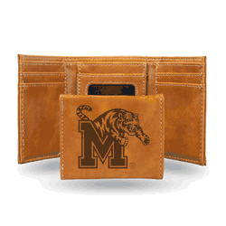 Memphis Tigers Brown Laser Engraved Tri-Fold Wallet