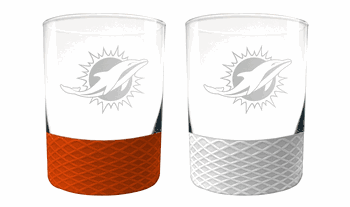 Miami Dolphins 2pc Laser Etched Commissioner Rocks Glass Set