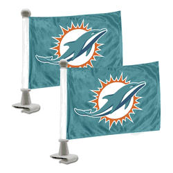 Miami Dolphins Ambassador Car Flags - 2 Pack Mini Auto Flags, 4in X 6in