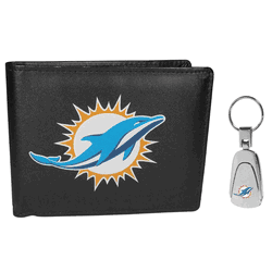 Miami Dolphins Bi-fold Wallet & Steel Key Chain
