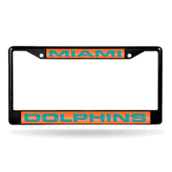 Miami Dolphins Black 12" x 6" Black Laser Cut Chrome Frame
