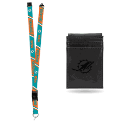 Miami Dolphins Black Front Pocket Wallet Set