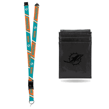 Miami Dolphins Black Front Pocket Wallet Set