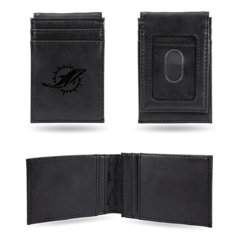Miami Dolphins Black Laser Engraved Front Pocket Wallet