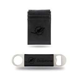 Miami Dolphins Black Laser Engraved Front Pocket Wallet & Bar Blade